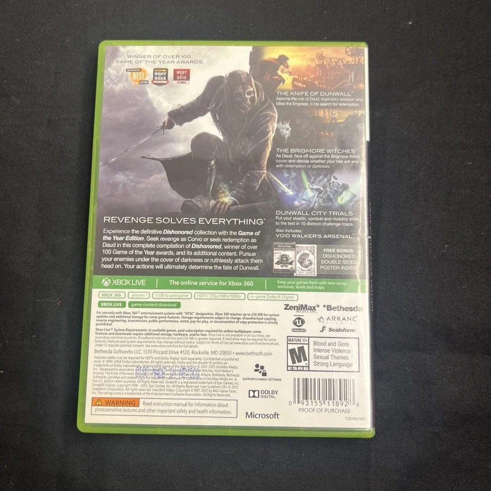 Dishonored‎ Game of the Year Edition Xbox 360 Complete With Manual